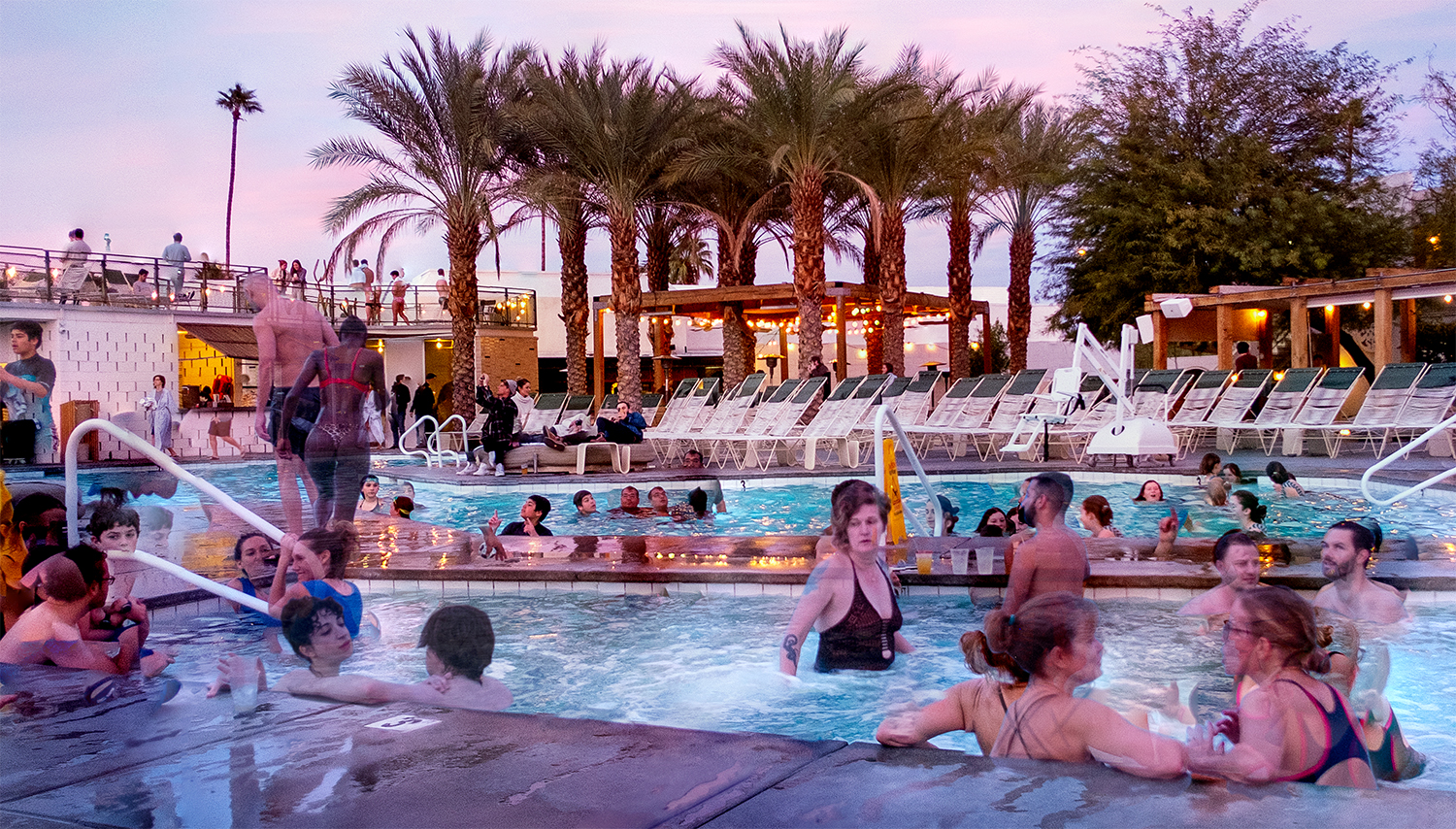 Dusk pool scene, Ace Hotel